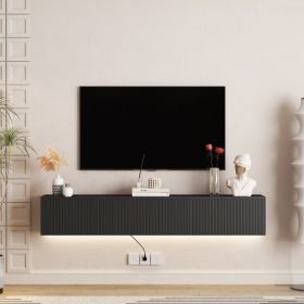 Floating TV Stand Wall Mounted With 16 Color LEDs,69 Modern TV Stand, Floating TV Cabinet Entertainment Center For 55 60 65 Inch TV,Black (Option: Black)